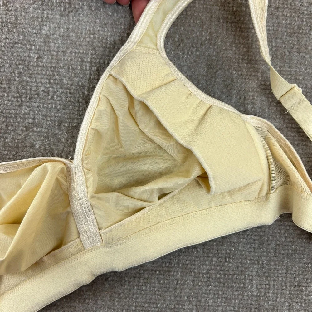 Breezies Lace Lightly Underwire Balconette‎ Bra Womens 34D Beige Nylon Stretch
